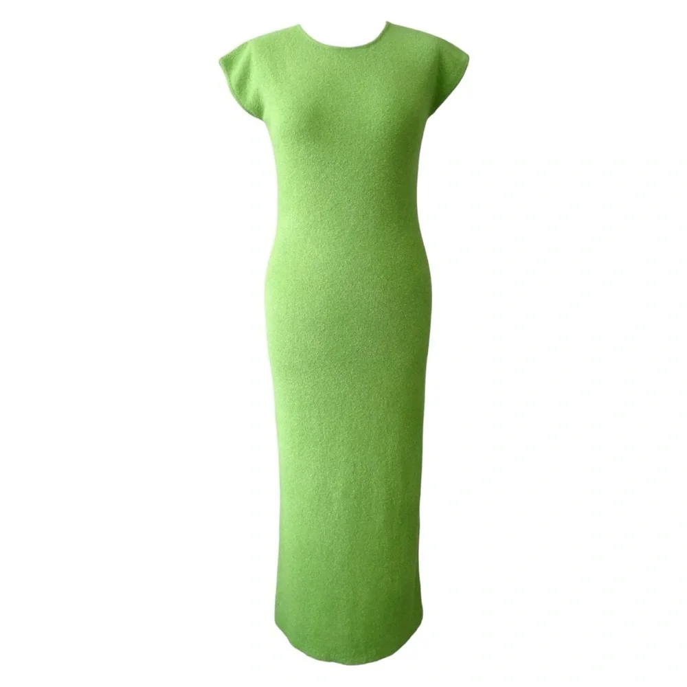 ZARA Apple Green Knit Midi Dress Cutwork Waist Size M - Picture 6 of 8